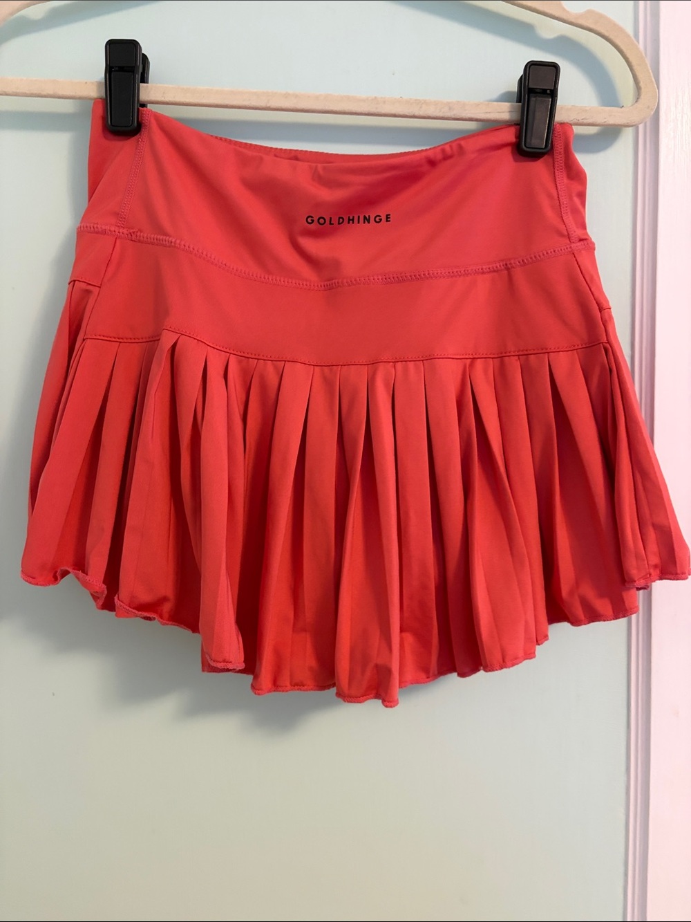 Goldhinge Coral Red Pleated Skater Skirt